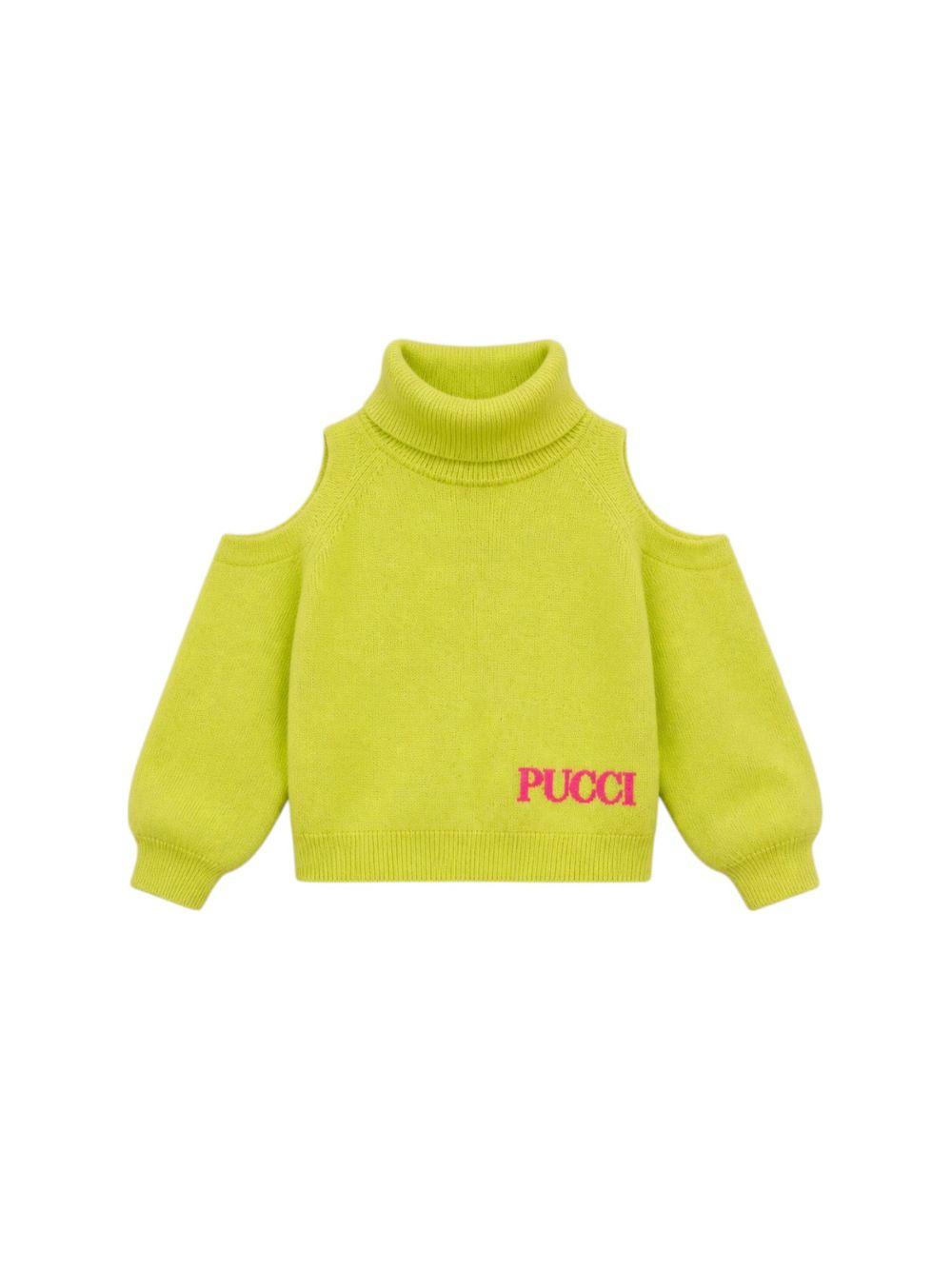 Maglione per bambina Emilio Pucci Kids verde con logo ricamato sul davanti PZ9A00 Z2362 784 EMILIO PUCCI KIDS 