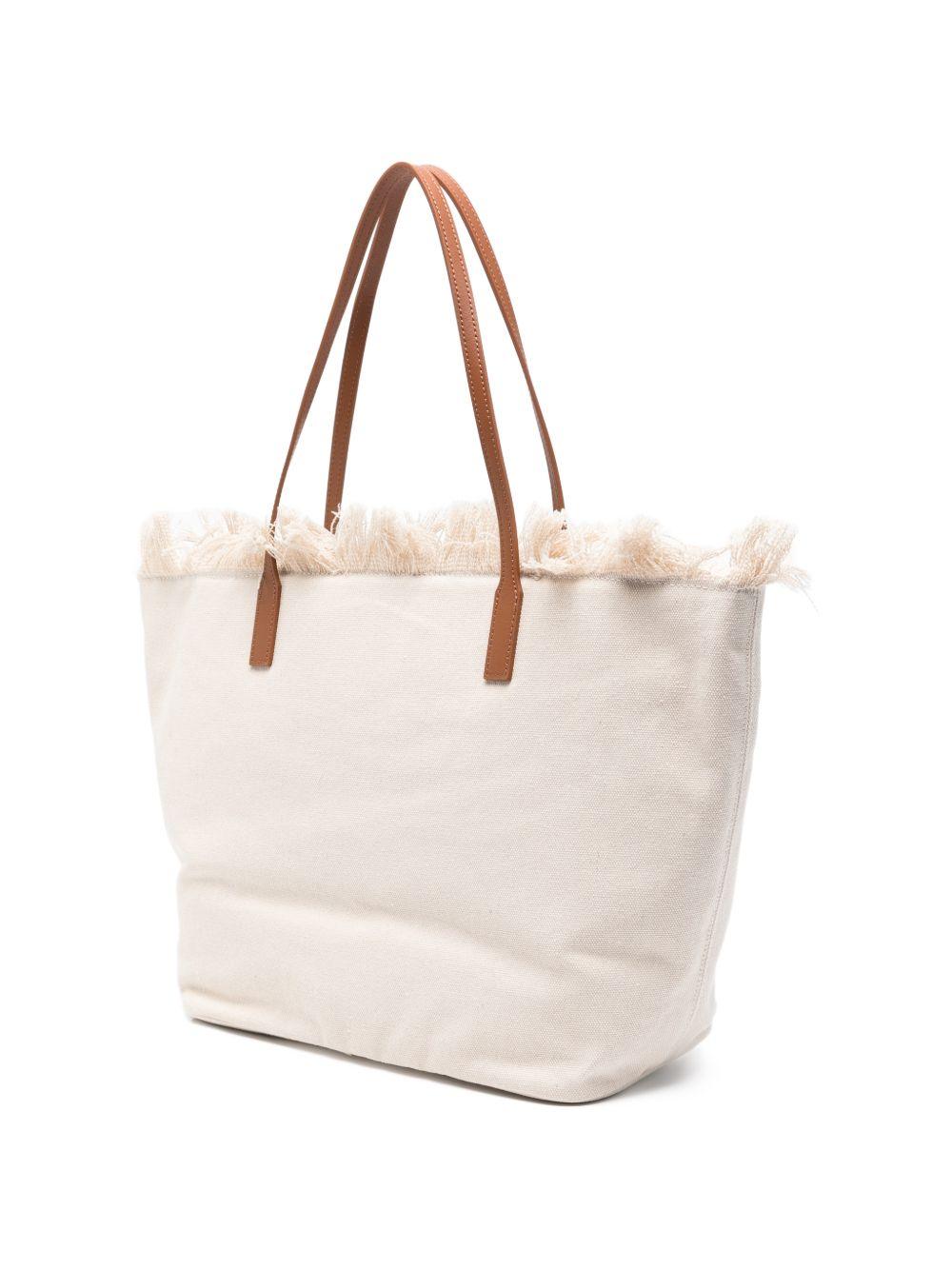 Borsa tote City Regular in Canvas MC2 Saint Barth beige con frange CBF0001 00302L MC2 ST. BARTH KIDS 