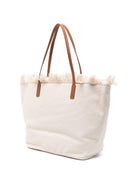 Borsa tote City Regular in Canvas MC2 Saint Barth beige con frange CBF0001 00302L MC2 ST. BARTH KIDS 