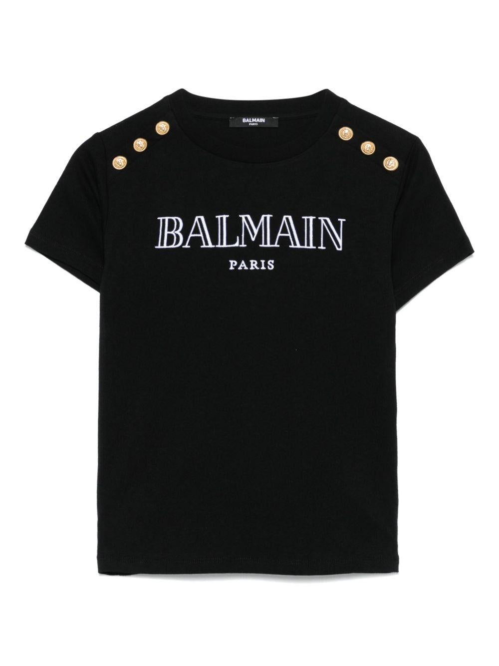 T-shirt con logo ricamato per bambina Balmain Kids nero con orlo dritto BW8A21 Z0116 930OR BALMAIN KIDS 
