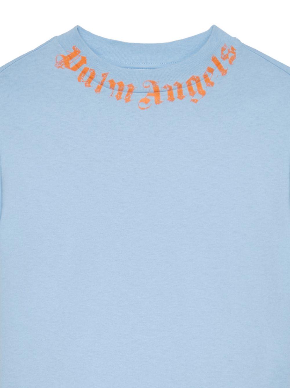 T-shirt per bambino Palm Angels Kids azzurra con logo sul davanti PBAA003S26JER004 960 PALM ANGELS KIDS 