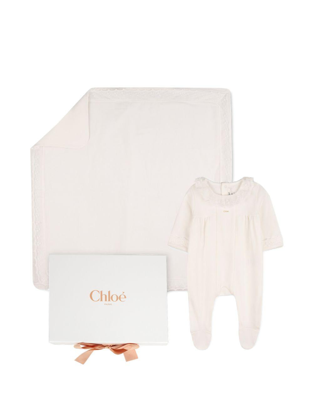 Set copertina e tutina per neonata Chloé Kids bianco con finiture in pizzo C20925 117 CHLOE' KIDS 