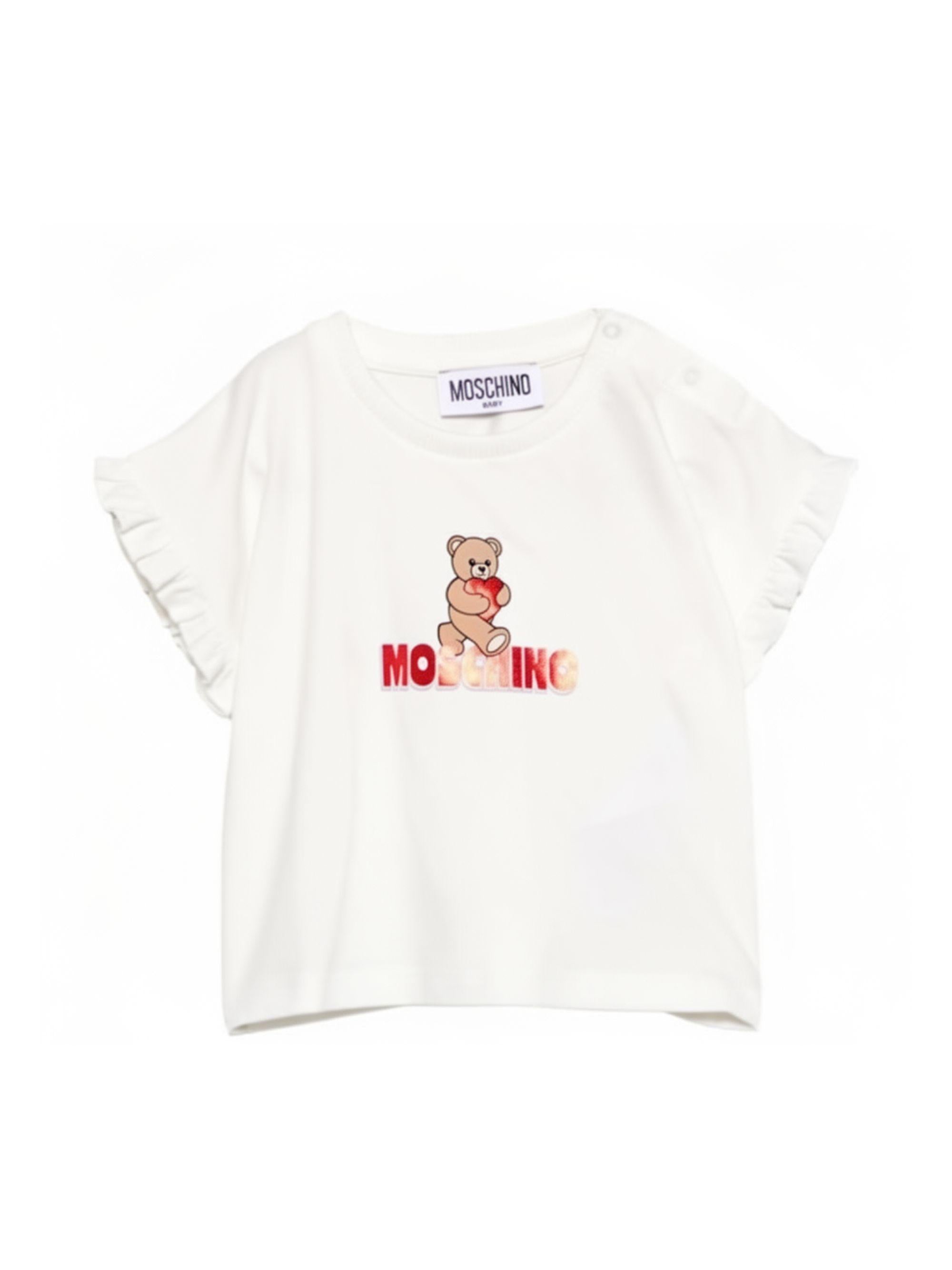 T-shirt per neonata Moschino Kids bianca con stampa Teddy Bear MDM03OLBA00 10063 MOSCHINO KIDS 