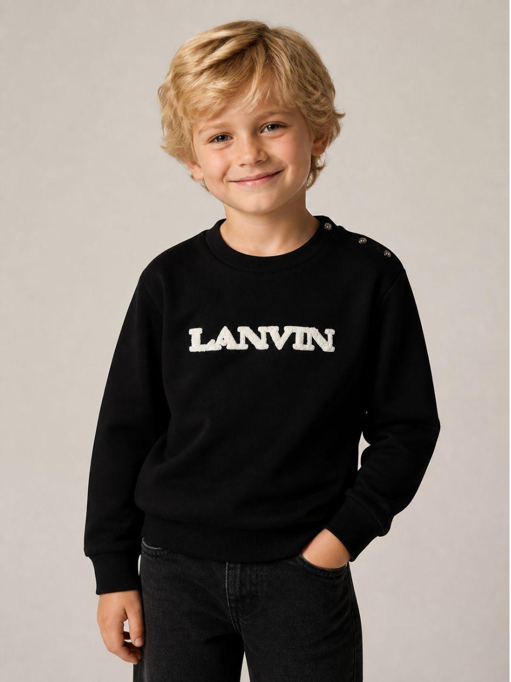 Felpa per bambino Lanvin Kids nera con applicazione logo N30402 09B LANVIN KIDS 