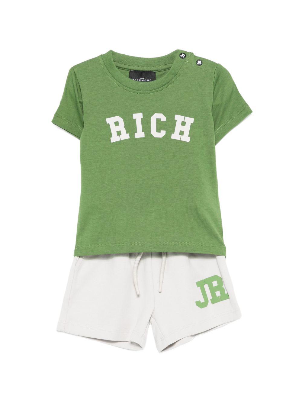 Completo t-shirt e shorts per neonati John Richmond Junior verde e grigio con dettaglio logo RIP26022CJ GREEN WB/B JOHN RICHMOND KIDS 