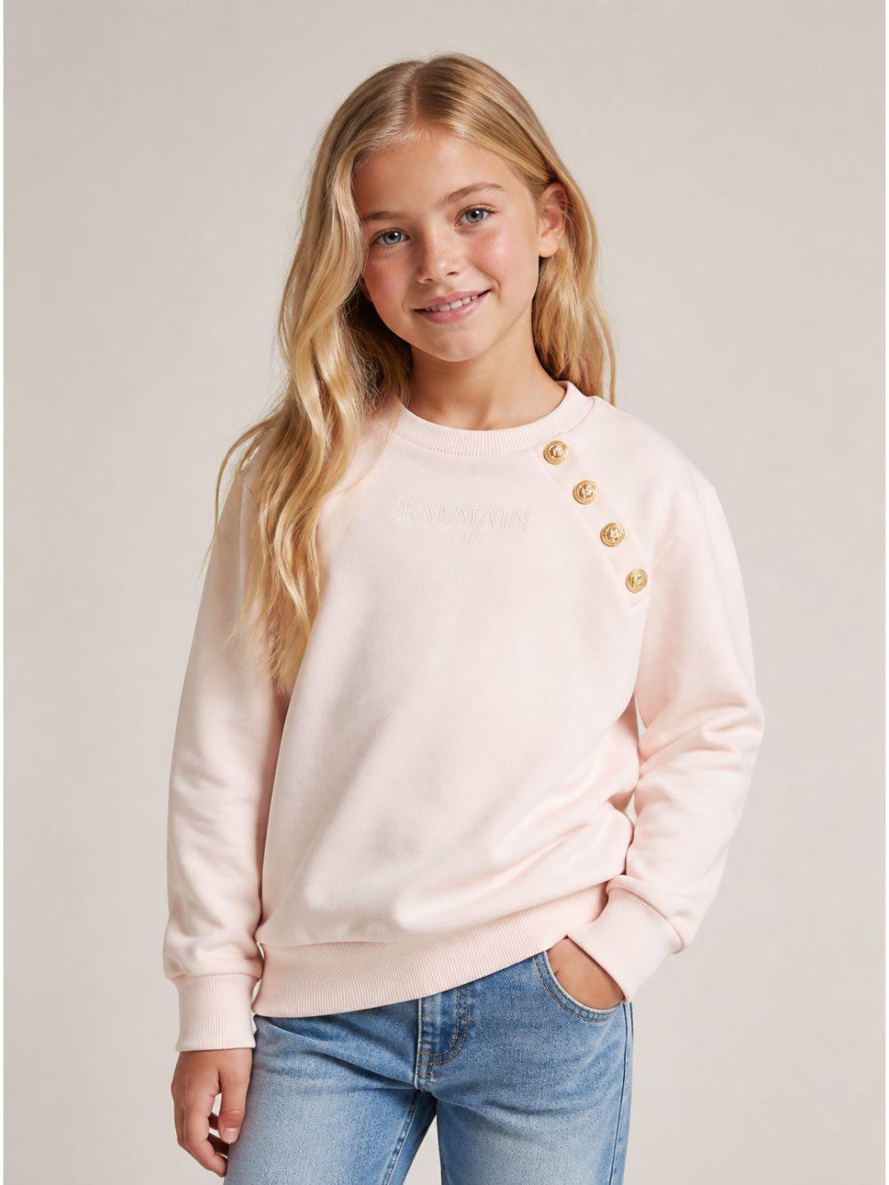 Felpa per bambina Balmain Kids rosa con bottoni decorati BZ4B30 Z3183 508OR BALMAIN KIDS 