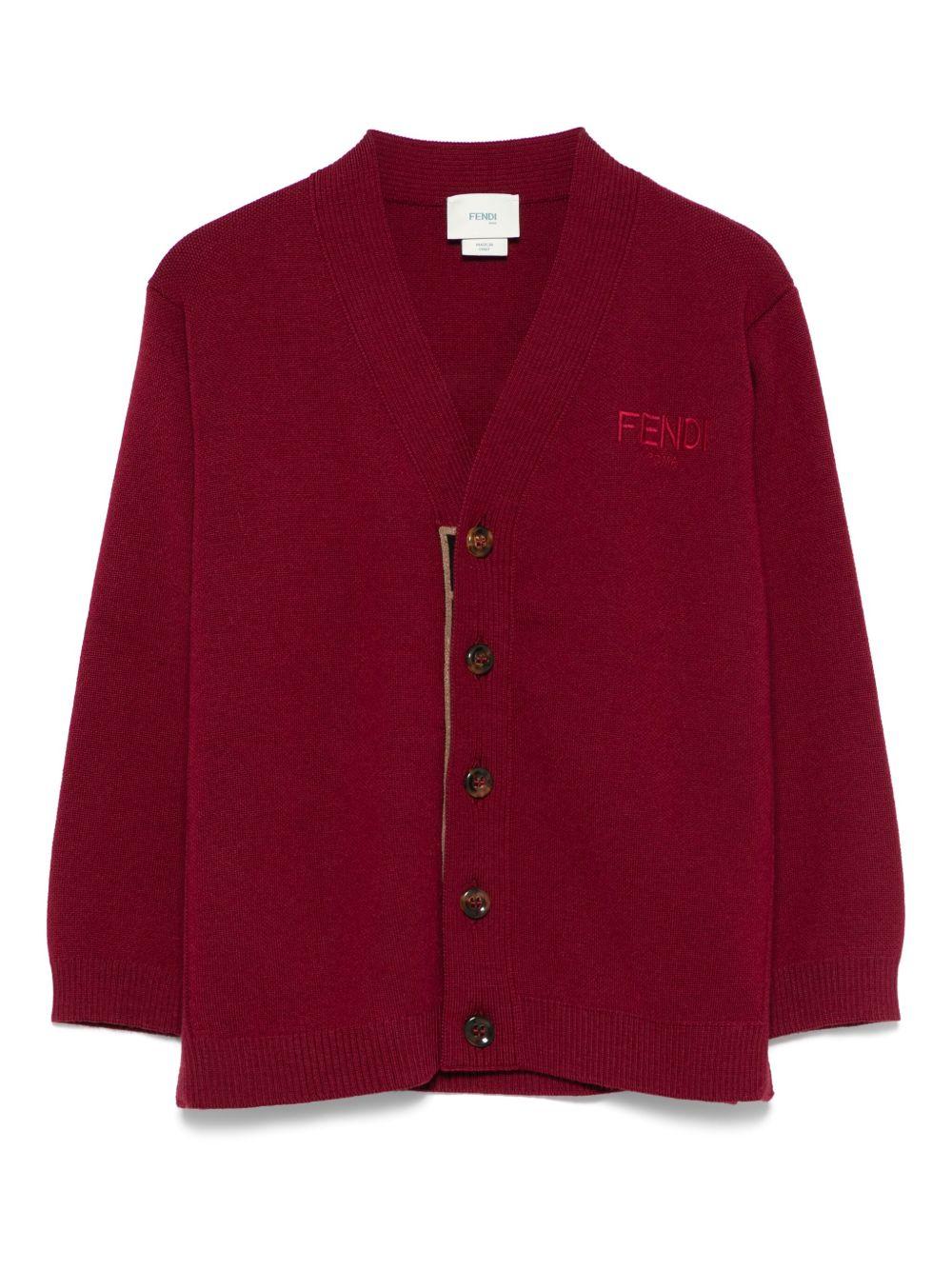 Cardigan per bambino Fendi Kids rosso scuro con chiusura frontale con bottoni JUG191 AUKU F1SAY FENDI KIDS 