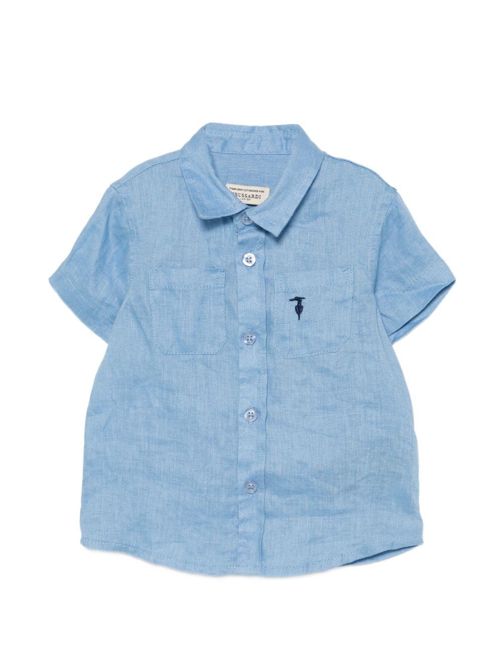 Camicia per neonato Trussardi Junior azzurra con dettaglio logo TIP26104CA BLUE RIV. TRUSSARDI JUNIOR 