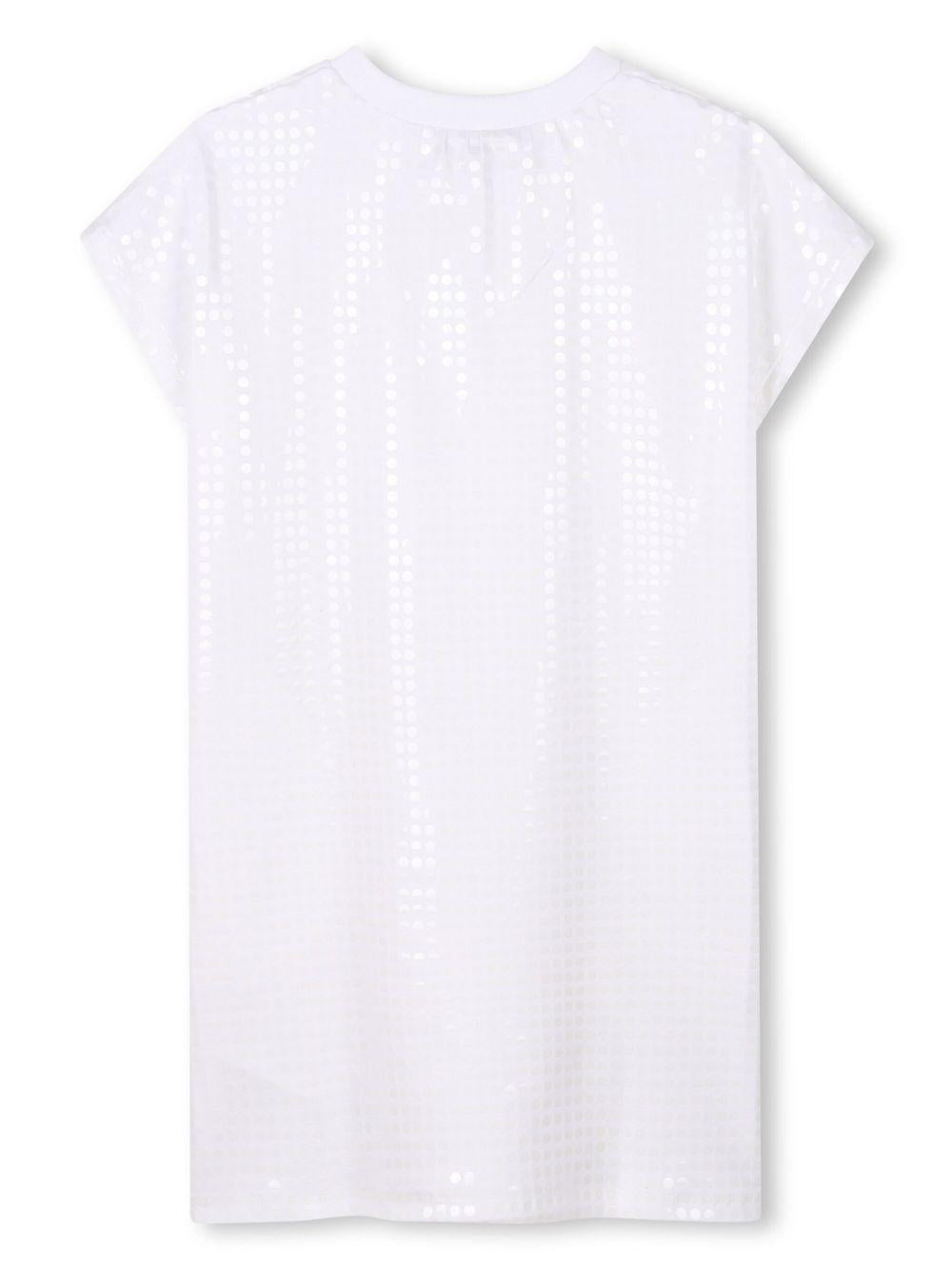 Abito modello T-shirt per bambina Dkny Kids bianco con paillettes D62283 10P DKNY 