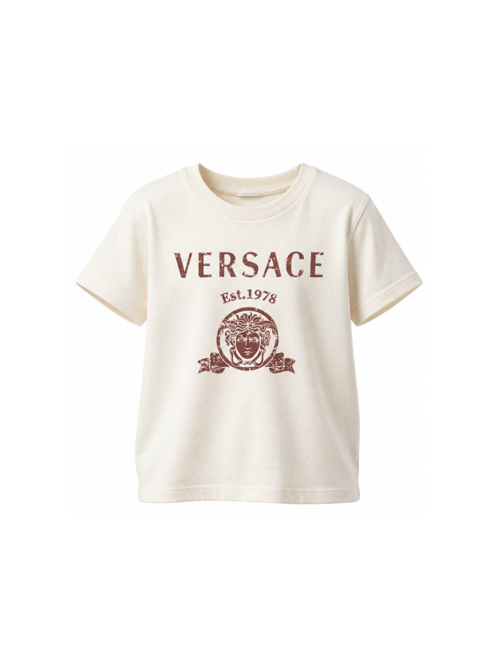 T-shirt per bambino Versace Kids beige con stampa grafica 10249461A18123 2YE00 VERSACE KIDS 