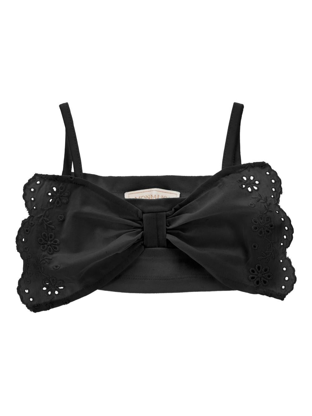 Top per bambina Monnalisa nero con dettaglio fiocco ricamato 17G302 7043 0050 MONNALISA 