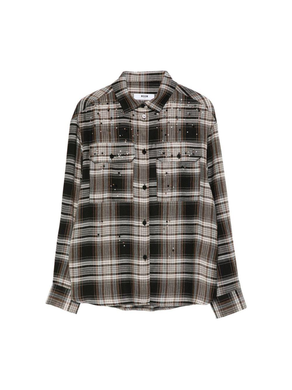 Camicia per bambina MSGM Kids nero con motivo a quadri con decorazione F5MSJGSI133 140 MSGM KIDS 