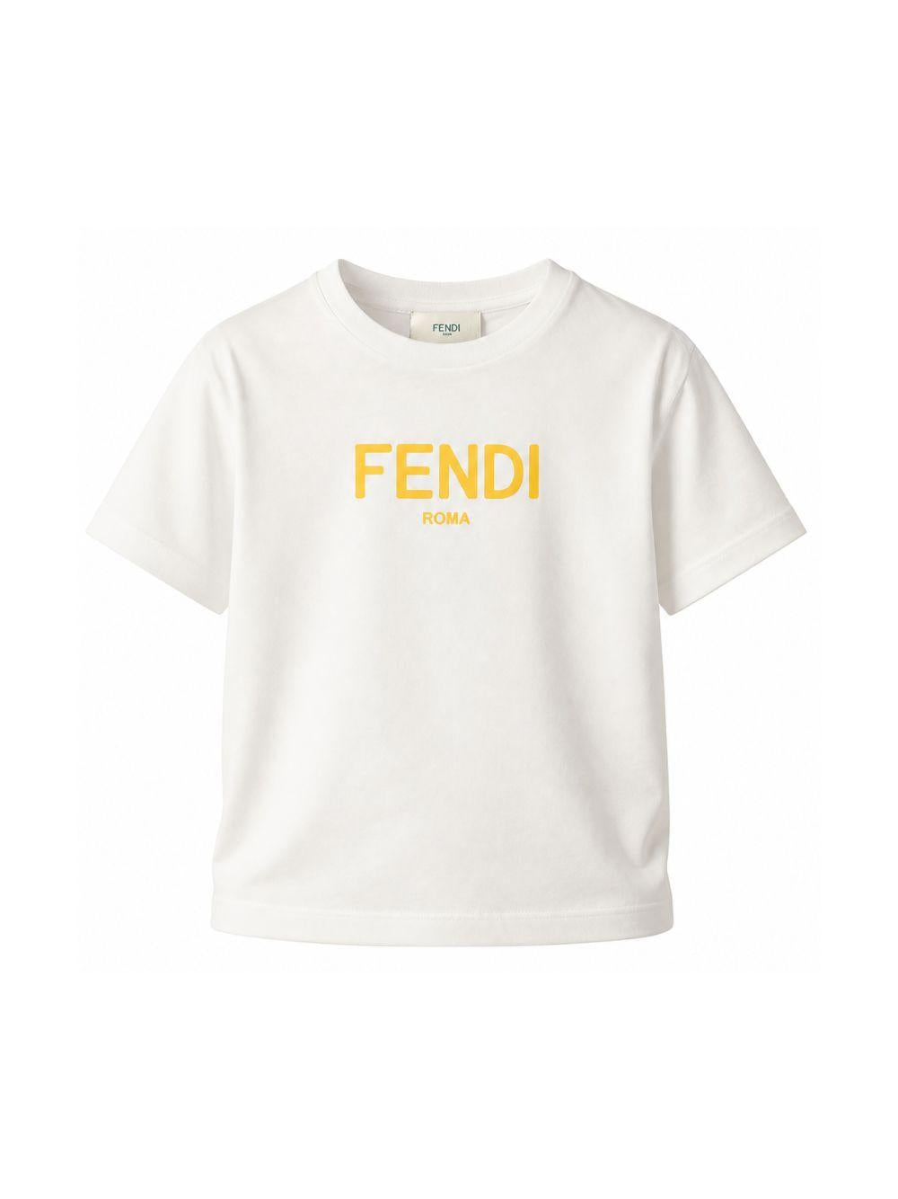 T-shirt per bambini Fendi Kids bianca con logo sul davanti JUI137 7AJ F0TU9 FENDI KIDS 