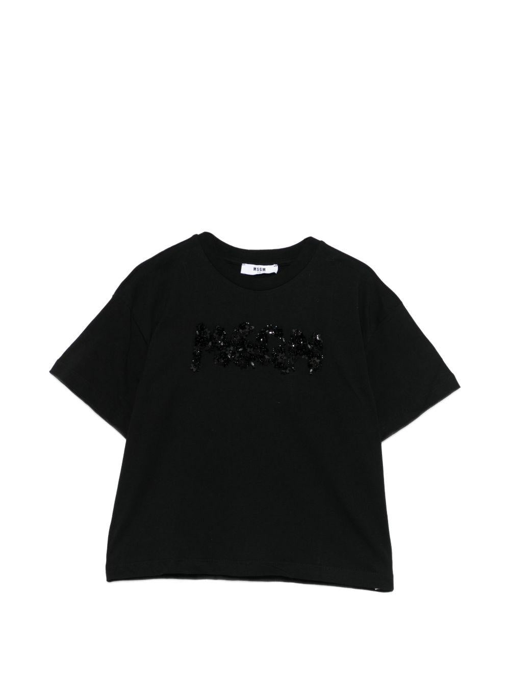 T-shirt per bambina MSGM Kids nera con applicazione logo S6MSJGTH087 110 MSGM KIDS 