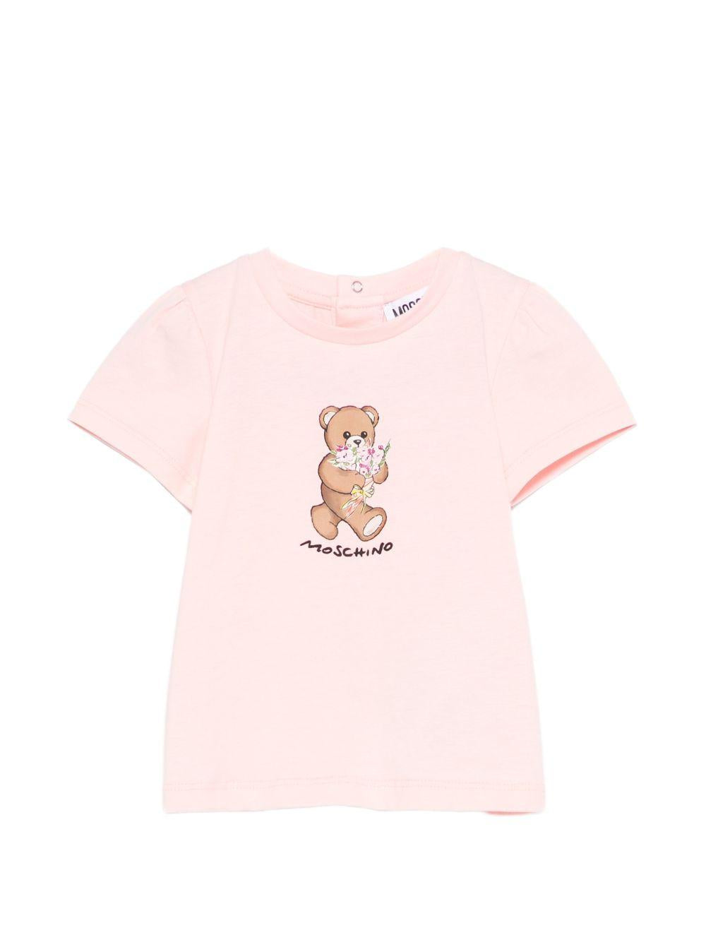 T-shirt per neonata Moschino Kids rosa con stampa Teddy Bear MDM03NLAA02 50209 MOSCHINO KIDS 