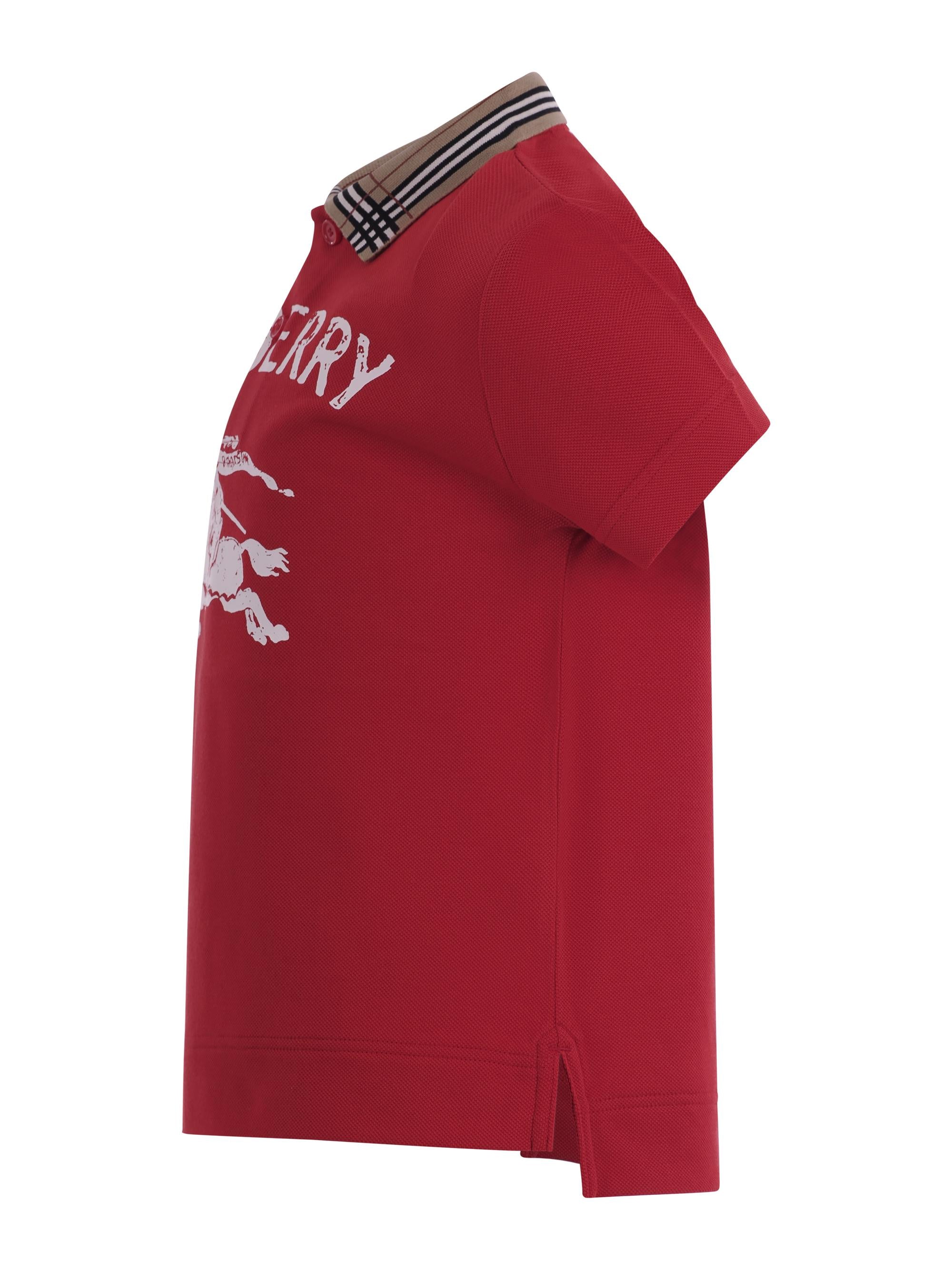 T-shirt per bambino Burberry Kids rossa con design Equestrian Knight sul davanti 8117354 B7308 BURBERRY KIDS 