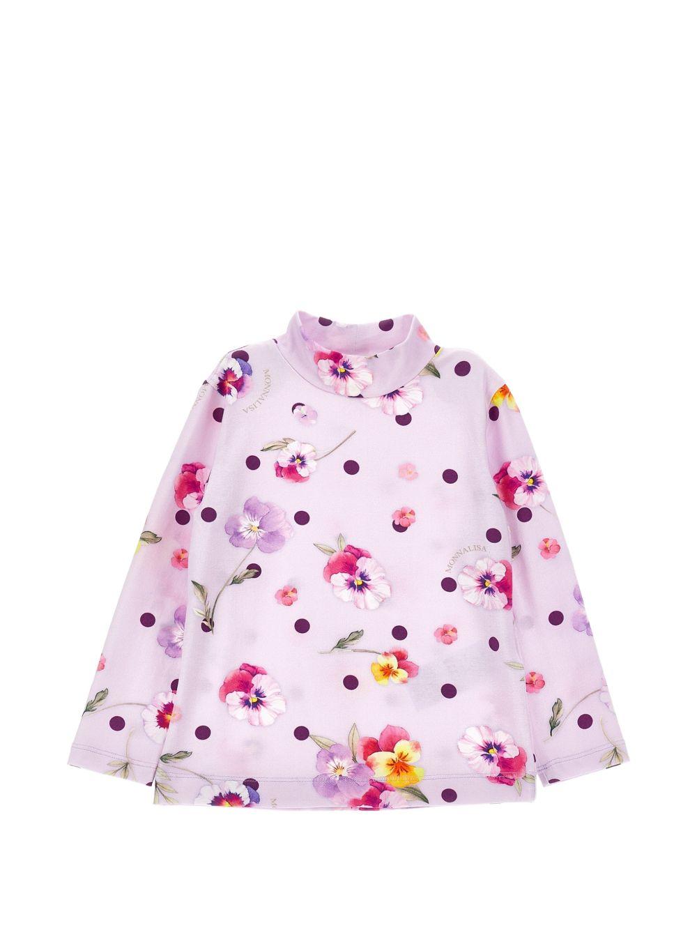 T-shirt per bambina Monnalisa Kids rosa con stampa a fiori e motivo a pois 11H618 8653 0063 MONNALISA KIDS 