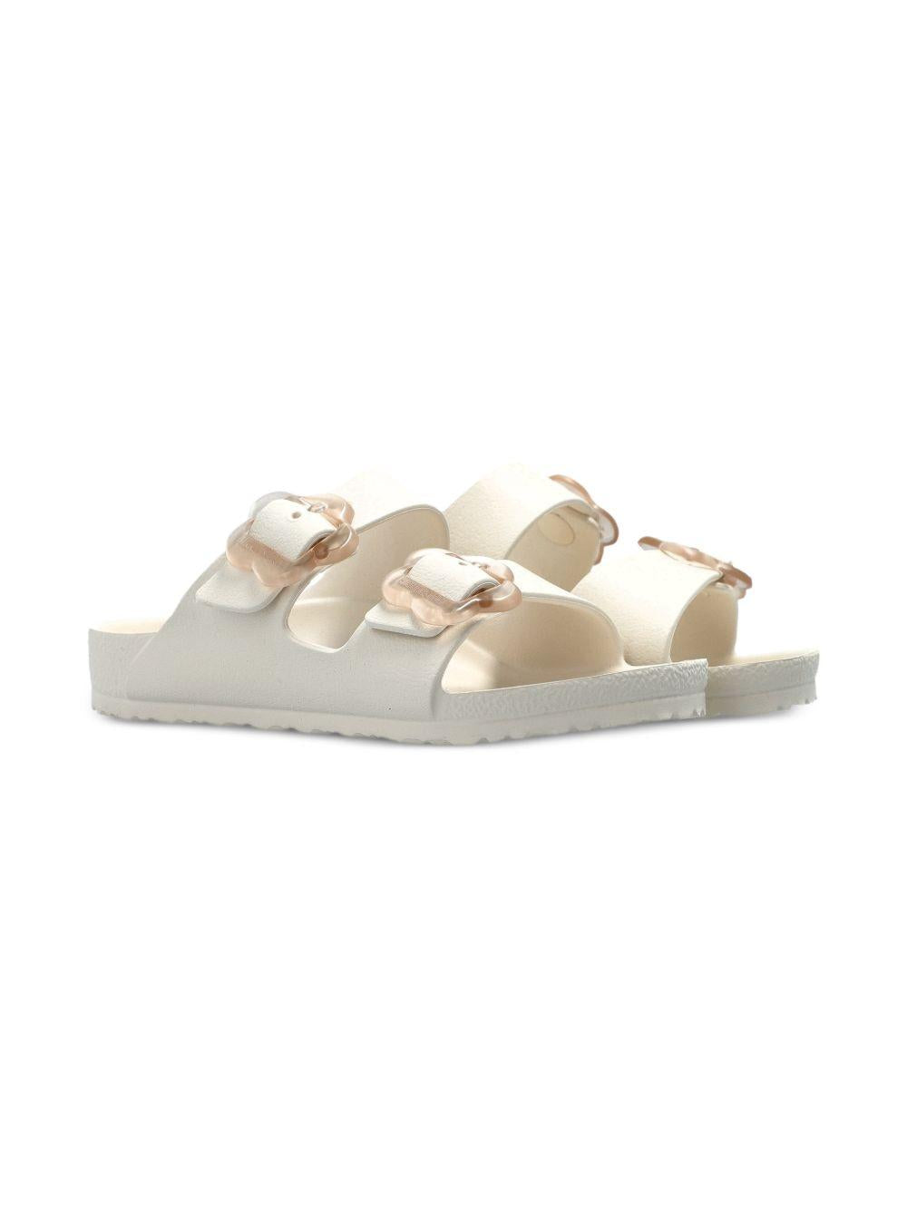 Ciabatte Arizona per bambina Birkenstock Kids bianche con con fibbia a forma di fiore 1031291 EGGSHELL BIRKENSTOCK KIDS 