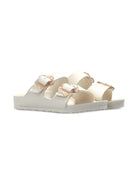 Ciabatte Arizona per bambina Birkenstock Kids bianche con con fibbia a forma di fiore 1031291 EGGSHELL BIRKENSTOCK KIDS 