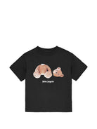 T-shirt per bambino Palm Angels Kids nera con stampa orso sul davanti PBAA003S26JER001 110 PALM ANGELS KIDS 