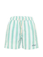 Costume da bagno per bambino MC2 Saint Barth Kids bianco e verde con motivo a righe SYR0002 04047L MC2 ST. BARTH KIDS 