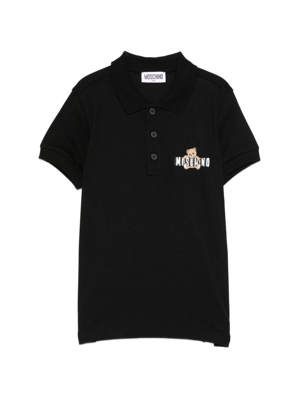 T-shirt per bambino Moschino Kids nera con logo sul davanti HSM03YLFA09 60100 MOSCHINO KIDS 