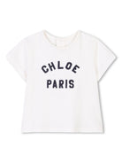 T-shirt per neonata Chloé Kids bianco con ricamo con logo frontale C20525 117 CHLOE' KIDS 