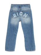 Jeans per bambino John Richmond Junior in denim con logo sul retro RBP25189JE DENIM BLUE MEDIUM JOHN RICHMOND KIDS 