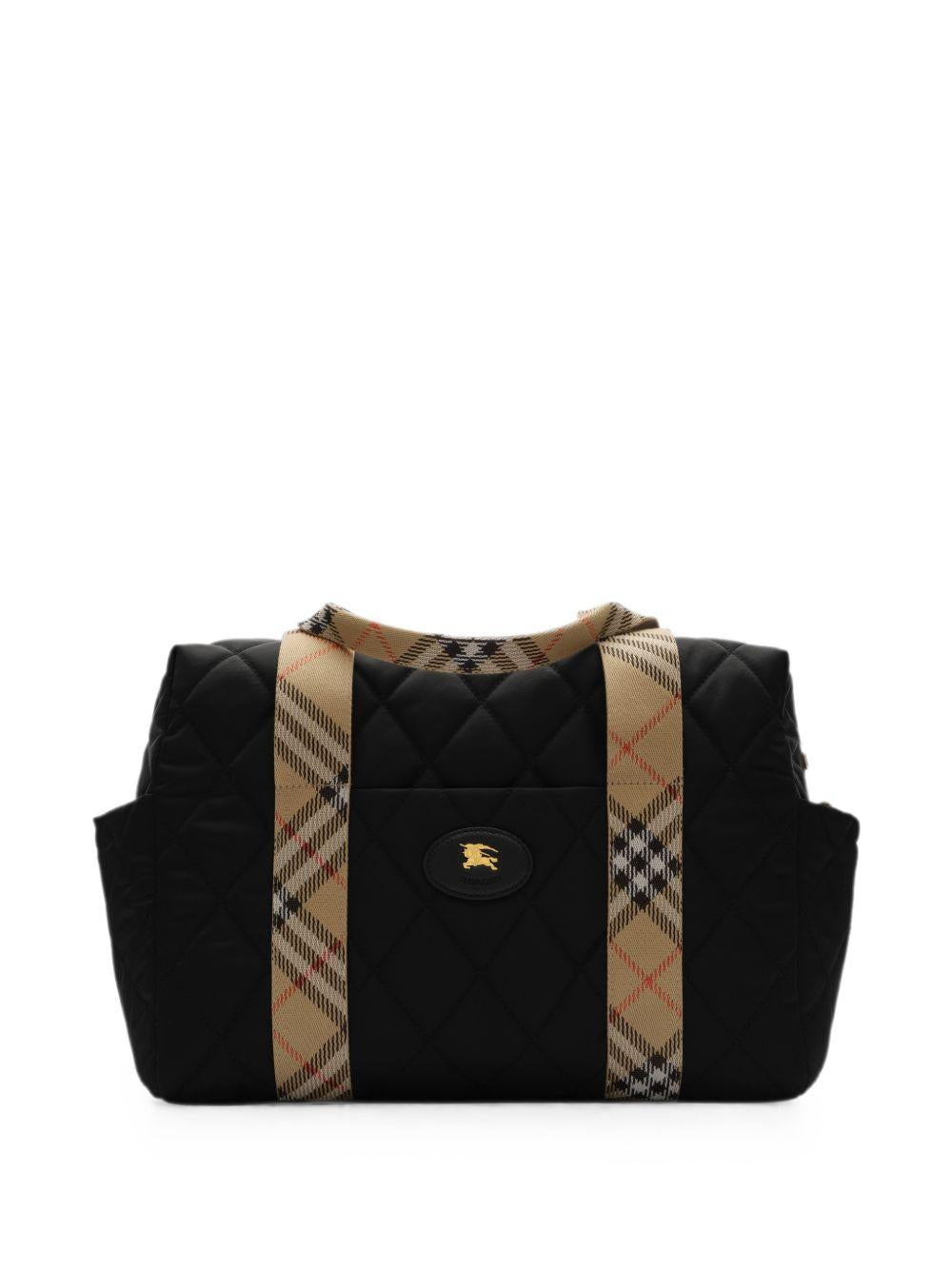Borsa fasciatoio per neonati Burberry Kids nera in nylon trapuntato con finiture a quadri 8126771 A1189 BURBERRY KIDS 
