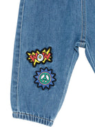Pantaloni per neonato Moschino Kids denim con toppe ricamate MUP05SL0E34 40646 MOSCHINO KIDS 