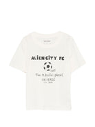 T-shirt per bambino Mini Rodini bianca con scritta "Alien city FC" sul davanti 26220117 OFF WHITE MINI RODINI KIDS 
