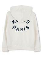 Felpa per bambino Kenzo Kids bianco con ricamo del logo, cappuccio e zip K61176 117 KENZO KIDS 