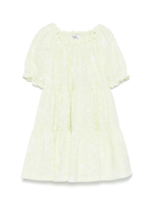 Abito per bambina Il Gufo verde a fiori con maniche corte a palloncino P25VM786C6068 515 IL GUFO 