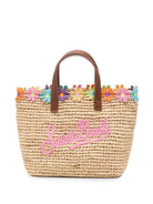 Borsa Mini City MC2 Saint Barth beige con finiture ricamate a fiori RAFC003 02679L MC2 ST. BARTH KIDS 