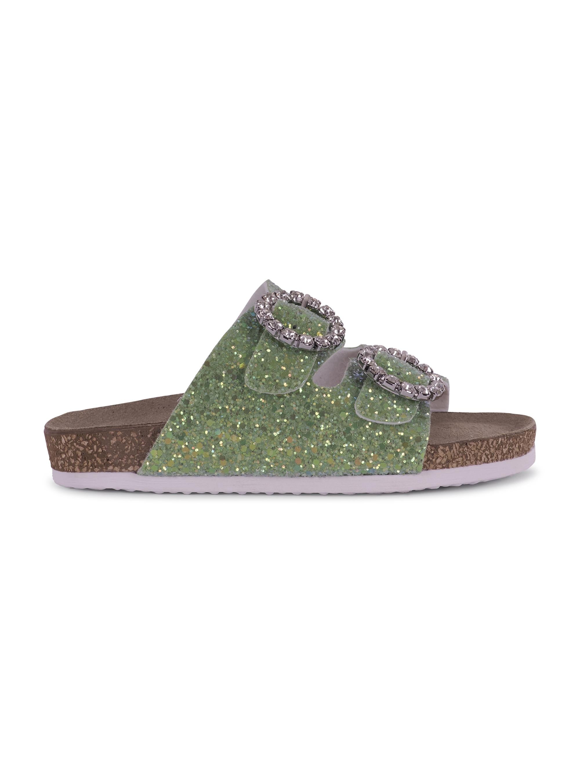 Slippers per bambina Monnalisa verde con fibbia 87G005 7714 G020 MONNALISA KIDS 