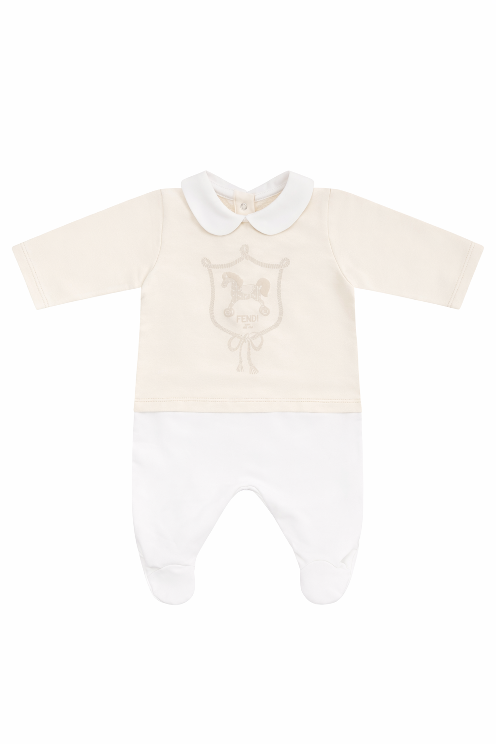 Set tre pezzi per neonati Fendi Kids beige con stampa Cavallino Fendi BUK160 8RA F19J5 FENDI KIDS 