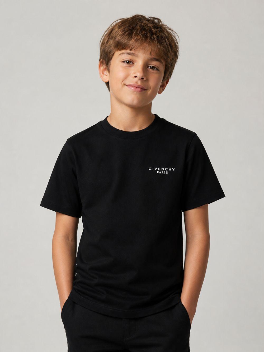 T-shirt per bambino Givenchy Kids nera con dettaglio logo sul petto H31280 09B GIVENCHY KIDS 