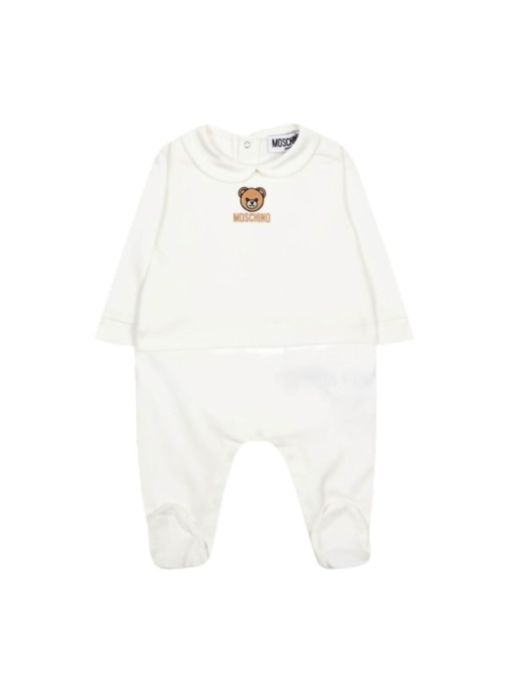 Tutina per neonati Moschino Kids bianca con colletto alla Peter Pan MOY06ZLAA23 10063 MOSCHINO KIDS 