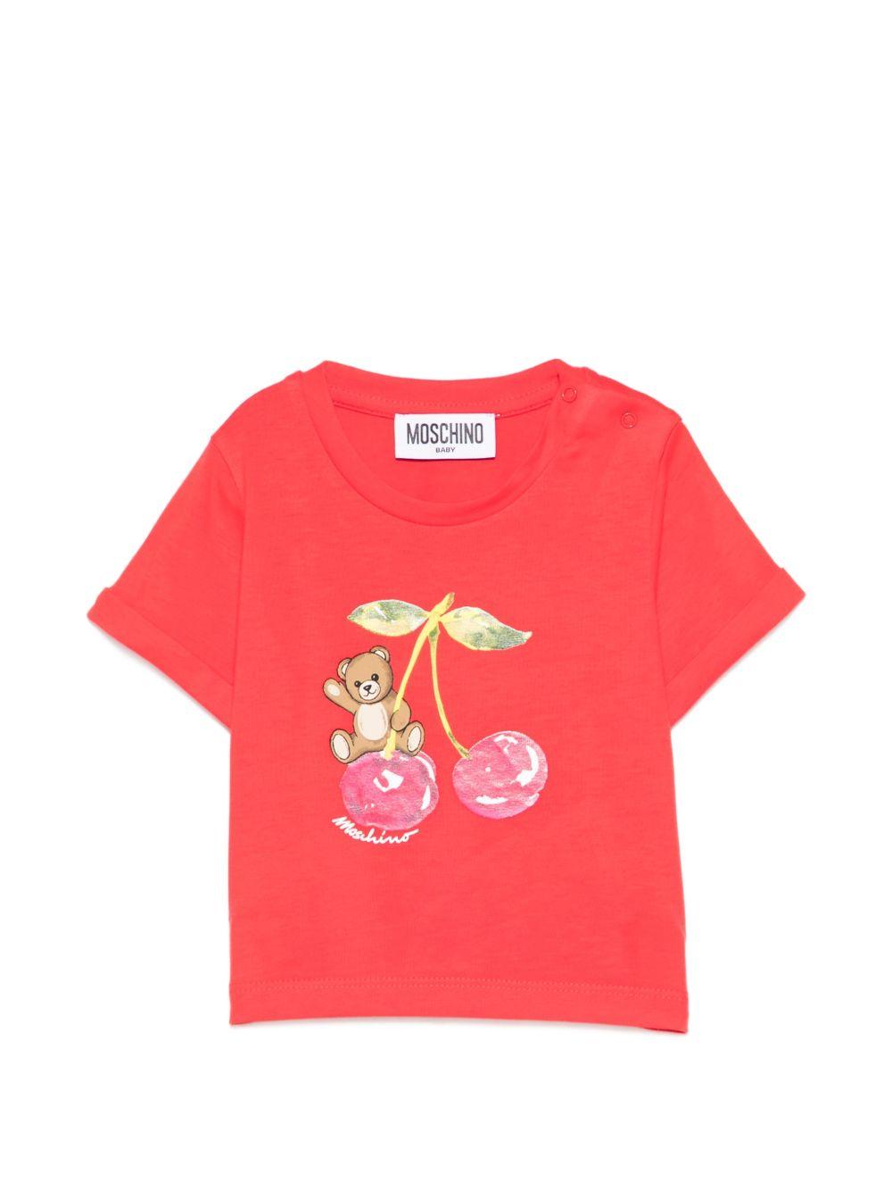 T-shirt per neonata Moschino Kids rossa con stampa Cherry MDM03TLAA02 50109 MOSCHINO KIDS 