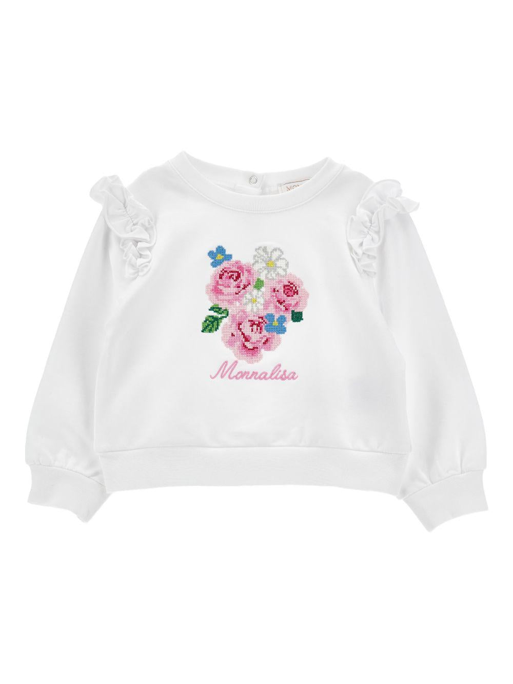 Felpa per neonata Monnalisa bianca con ricamo floreale sul davanti 39G604 7007 0099 MONNALISA KIDS 
