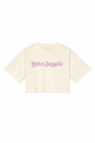 T-shirt per bambina Palm Angels Kids bianca con logo ricamato sul davanti PGAA004S26JER001 002 PALM ANGELS KIDS 