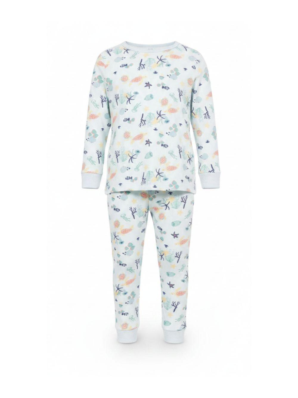 Pigiama per bambino Petit Bateau azzurro a maniche lunghe con fantasia A0F95 01 PETIT BATEAU 