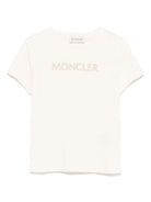 T-shirt per bambina Moncler Enfant beige chiaro con logo ricamato sul davanti K29548C0001689AT9 050 MONCLER ENFANT 