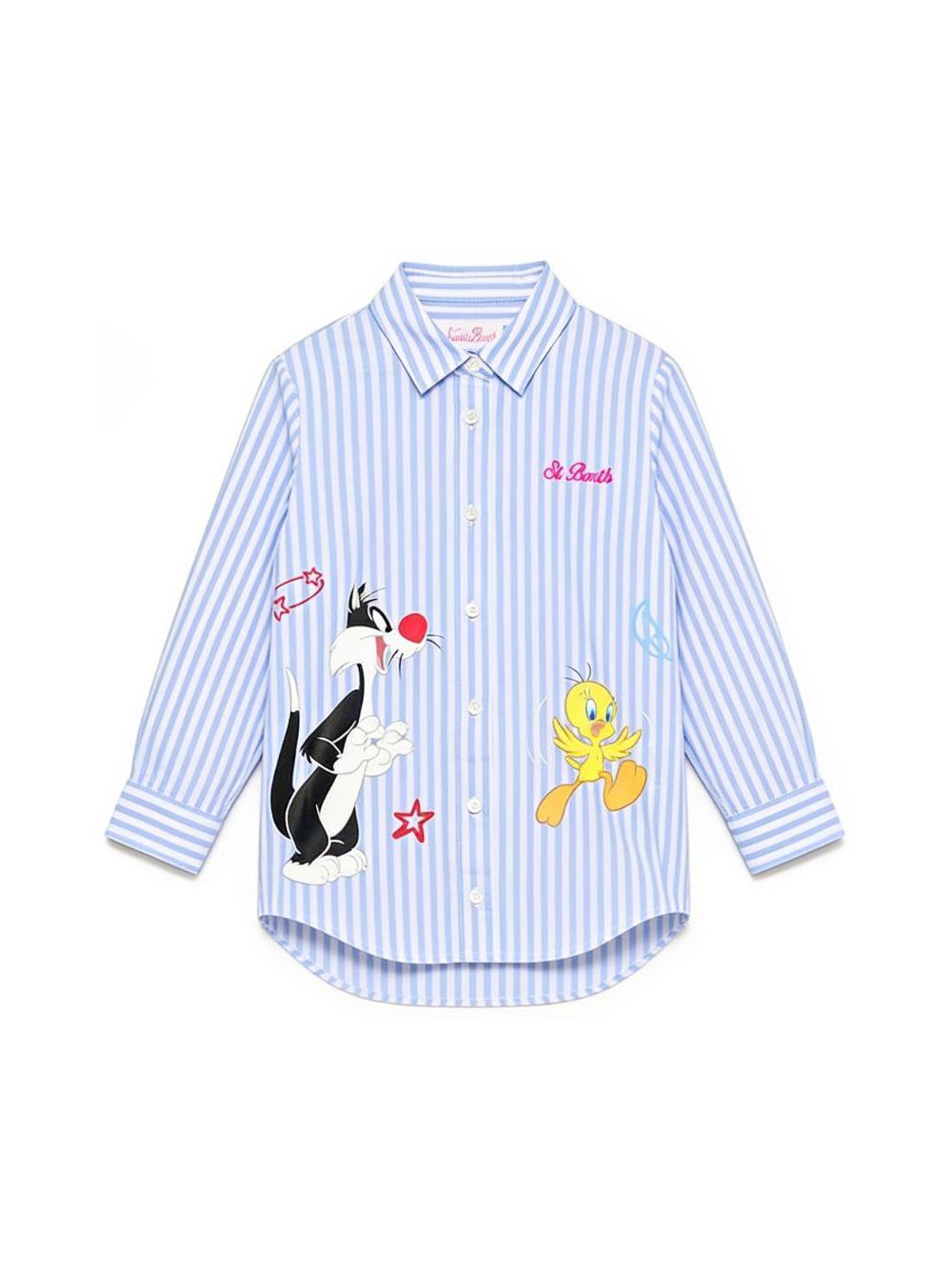 Camicia a righe per bamabina MC2 Saint Barth Kids x Looney Tunes azzurra con stampa grafica BRIG003 01933L MC2 ST. BARTH KIDS 