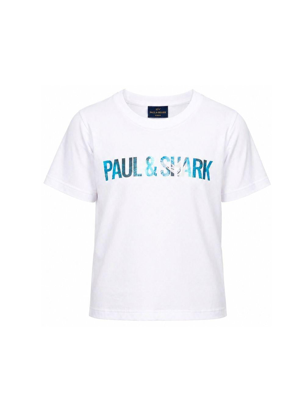 T-shirt per bambino Paul & Shark Junior bianca con logo sul davanti WPM00GLAA53 10101 PAUL & SHARK KIDS 