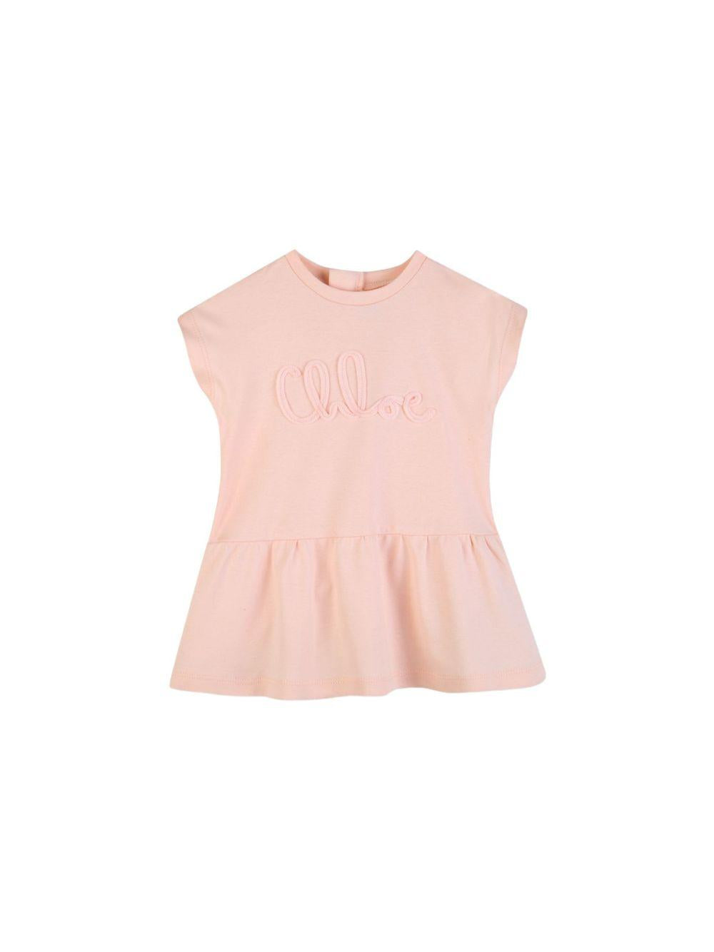 Abito per neonata Chloé Kids rosa con logo ricamato C20888 46J CHLOE' KIDS 