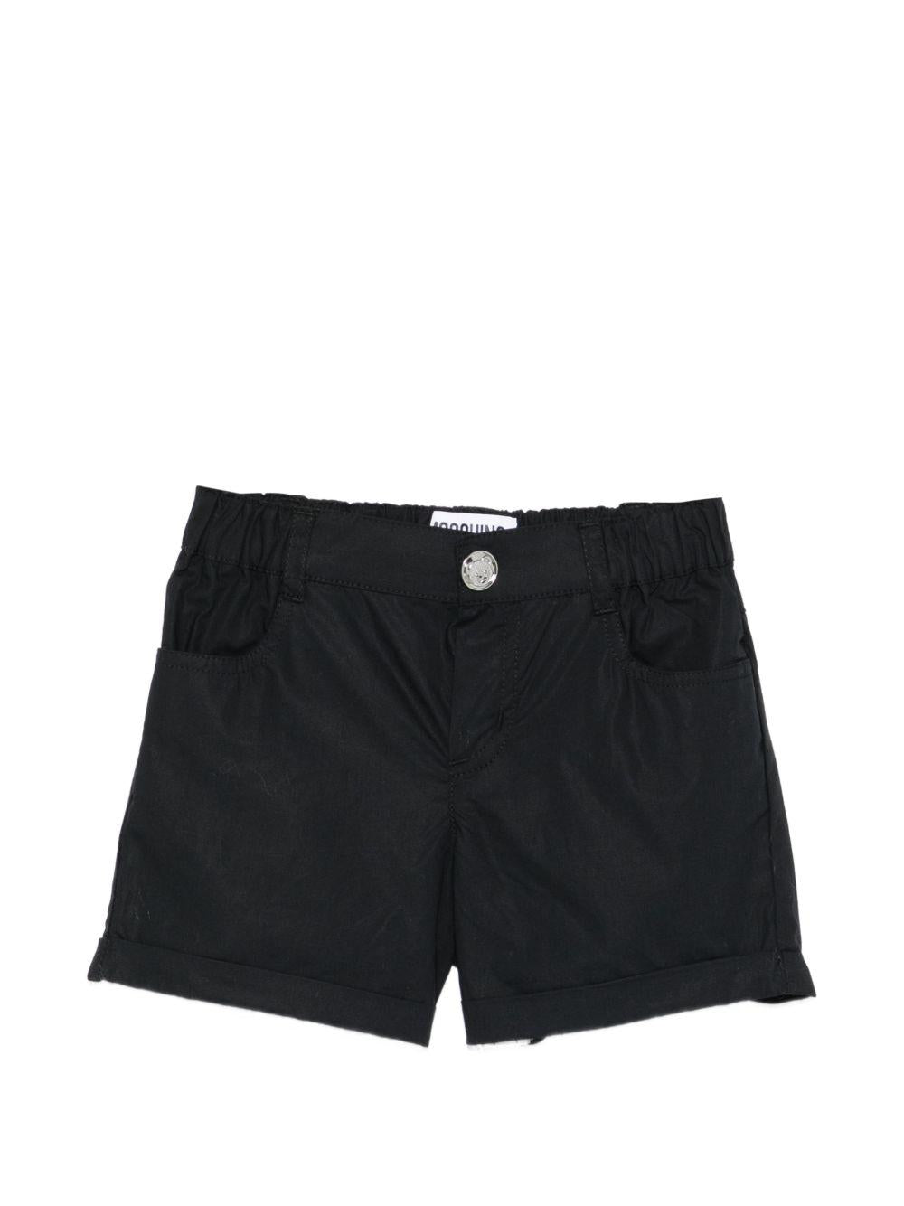 Shorts per neonato Moschino Kids neri con logo sul retro MNQ00RLLA10 60100 MOSCHINO KIDS 