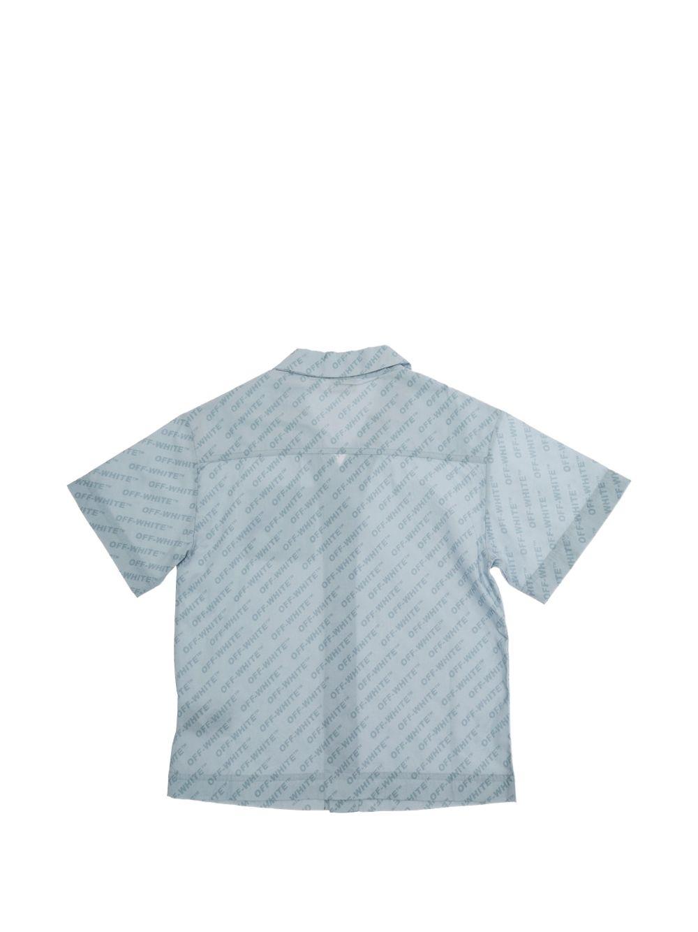 Camicia per bambino Off-White Kids azzurra con stampa logo all-over 44BGA002S26F001 451 OFF WHITE KIDS 