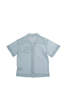 Camicia per bambino Off-White Kids azzurra con stampa logo all-over 44BGA002S26F001 451 OFF WHITE KIDS 