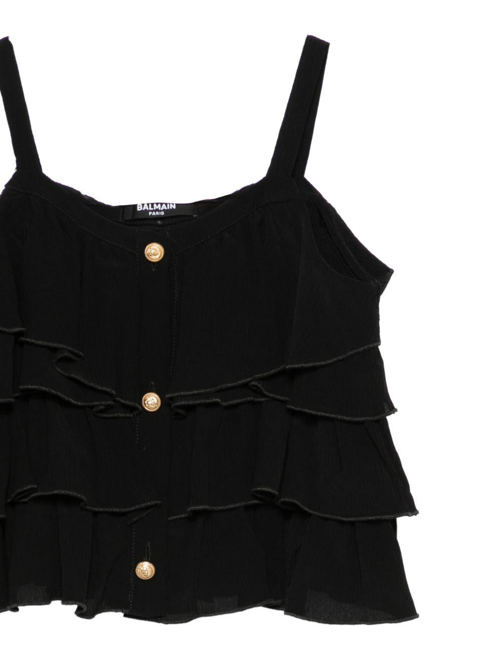 Top per bambina Balmain Kids nero con design a balze BY5A52 K0282 930OR BALMAIN KIDS 